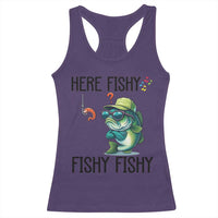 Funny Bass Fish Racerback Tank Top Here Fishy Fishy Fisherman Fishing Lover - Wonder Print Shop