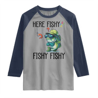 Funny Bass Fish Raglan Shirt Here Fishy Fishy Fisherman Fishing Lover - Wonder Print Shop