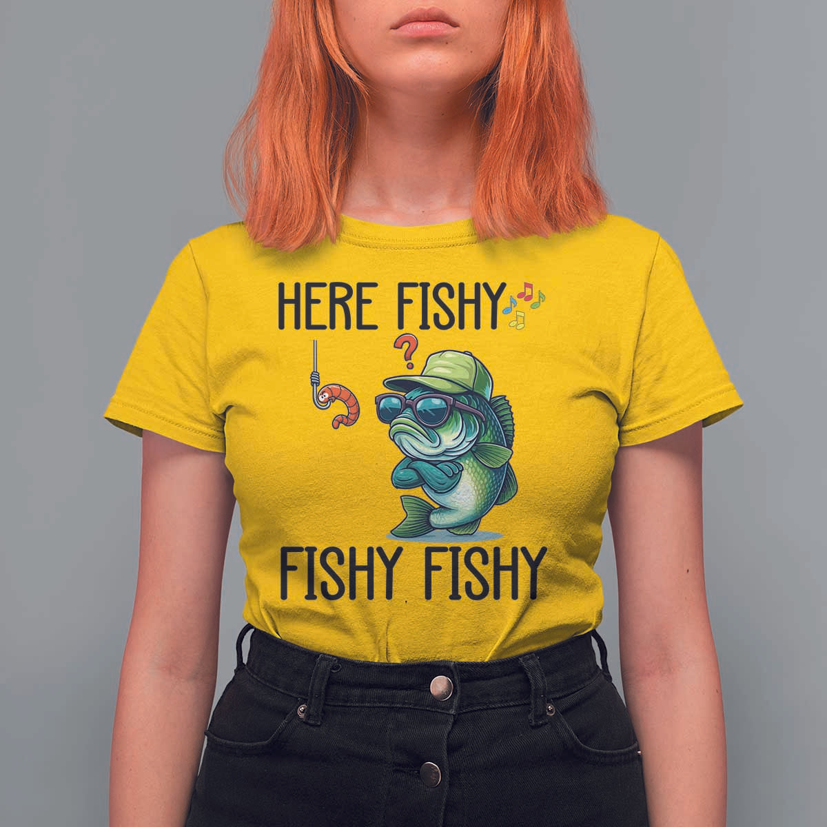 Funny Bass Fish T Shirt For Women Here Fishy Fishy Fisherman Fishing Lover - Wonder Print Shop