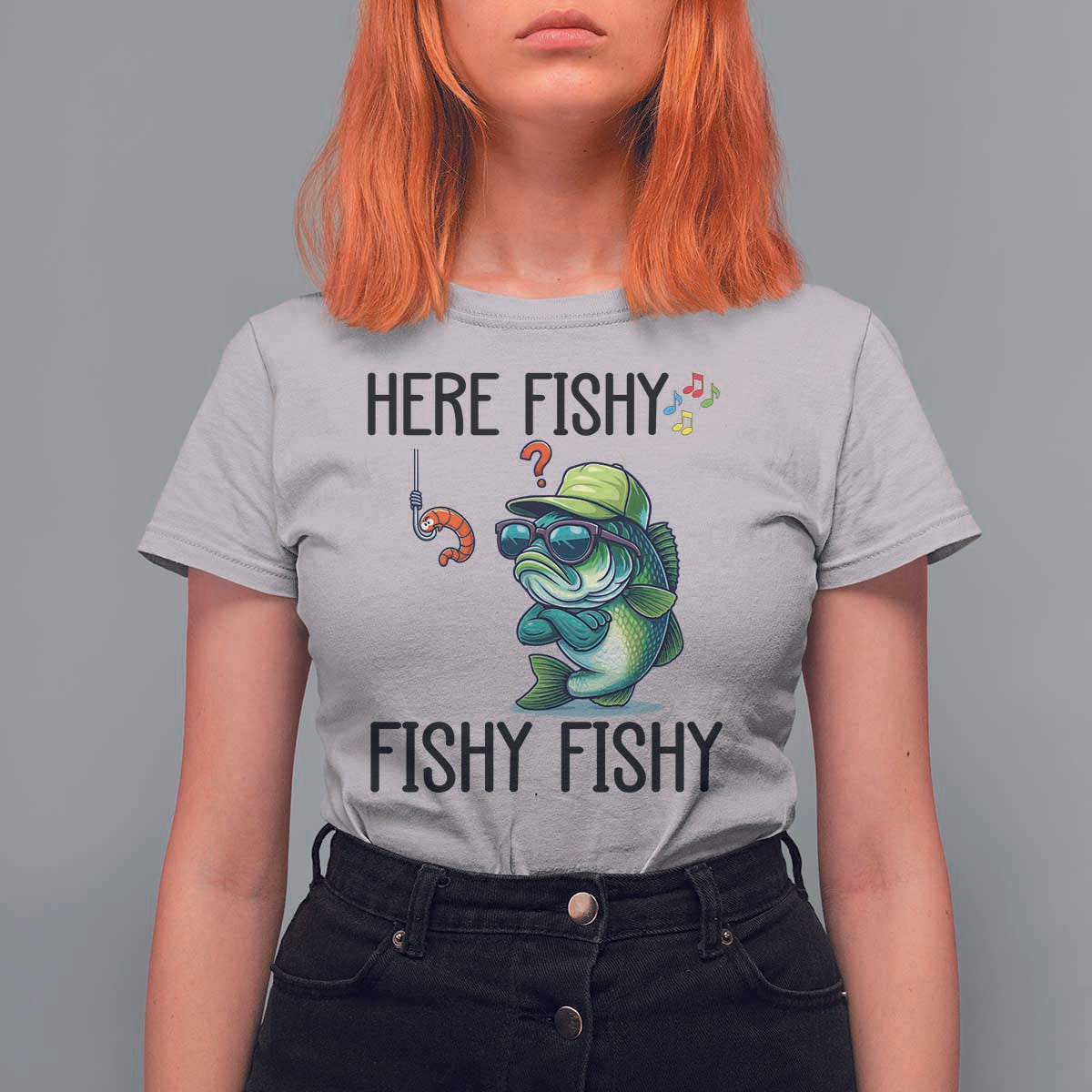 Funny Bass Fish T Shirt For Women Here Fishy Fishy Fisherman Fishing Lover - Wonder Print Shop