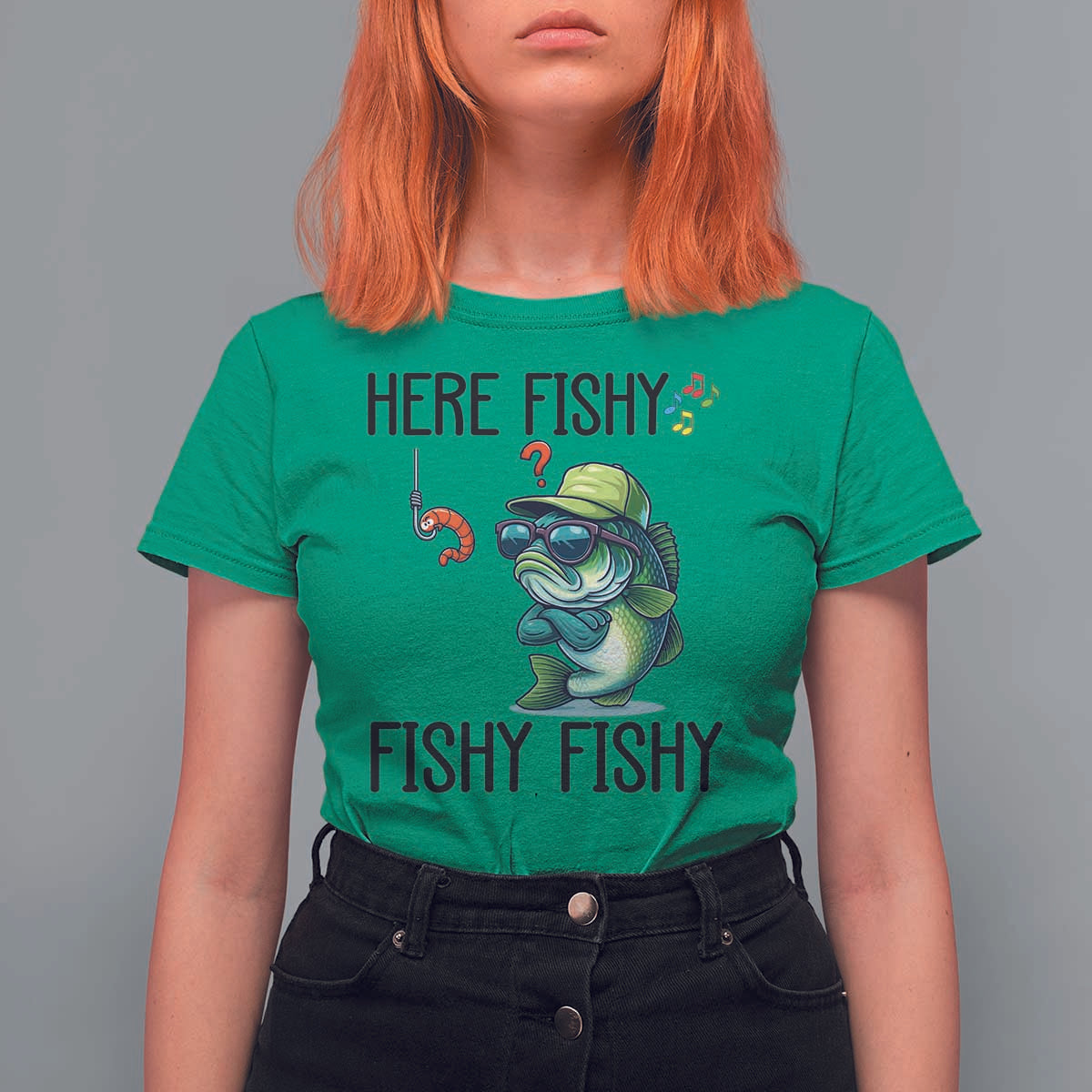 Funny Bass Fish T Shirt For Women Here Fishy Fishy Fisherman Fishing Lover - Wonder Print Shop