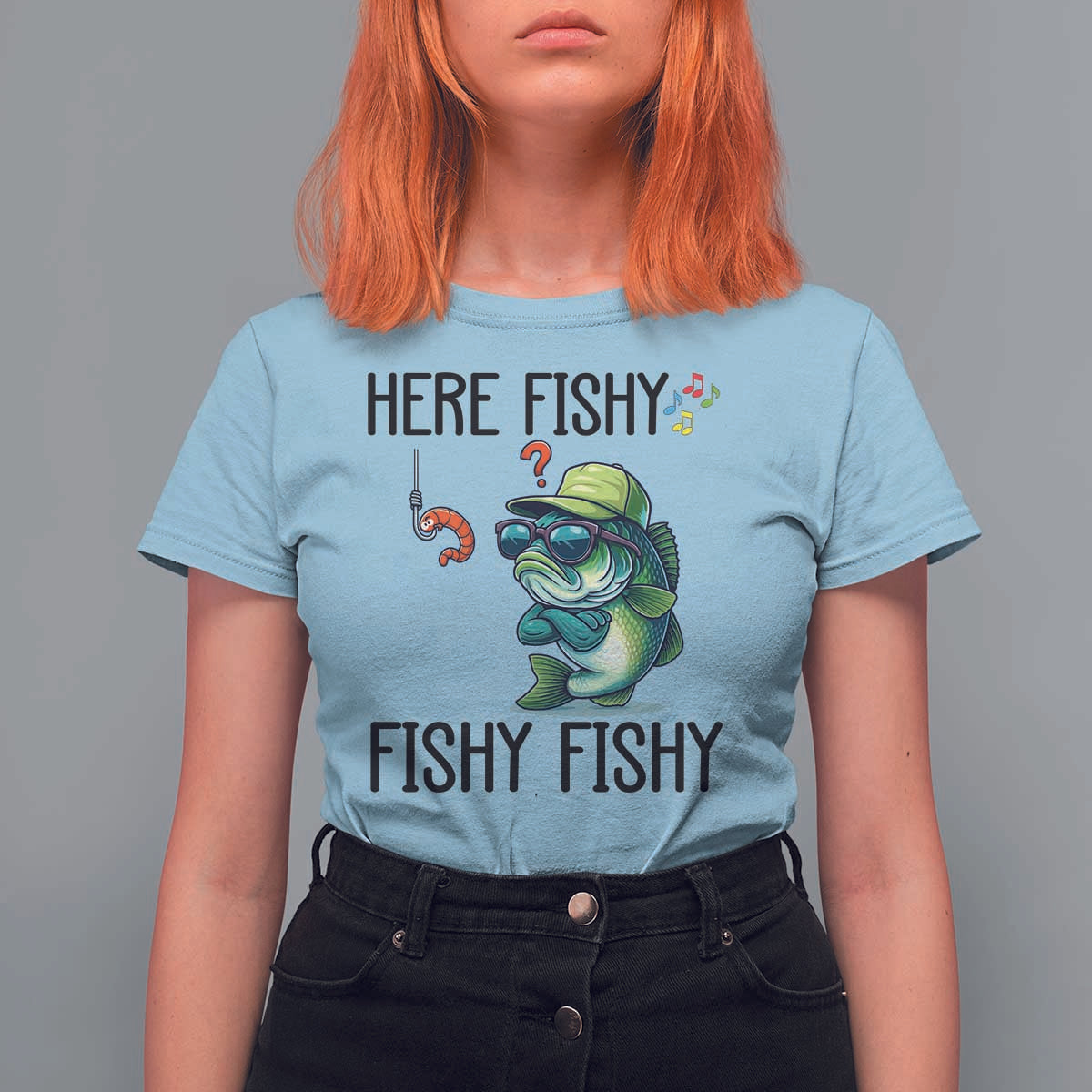 Funny Bass Fish T Shirt For Women Here Fishy Fishy Fisherman Fishing Lover - Wonder Print Shop