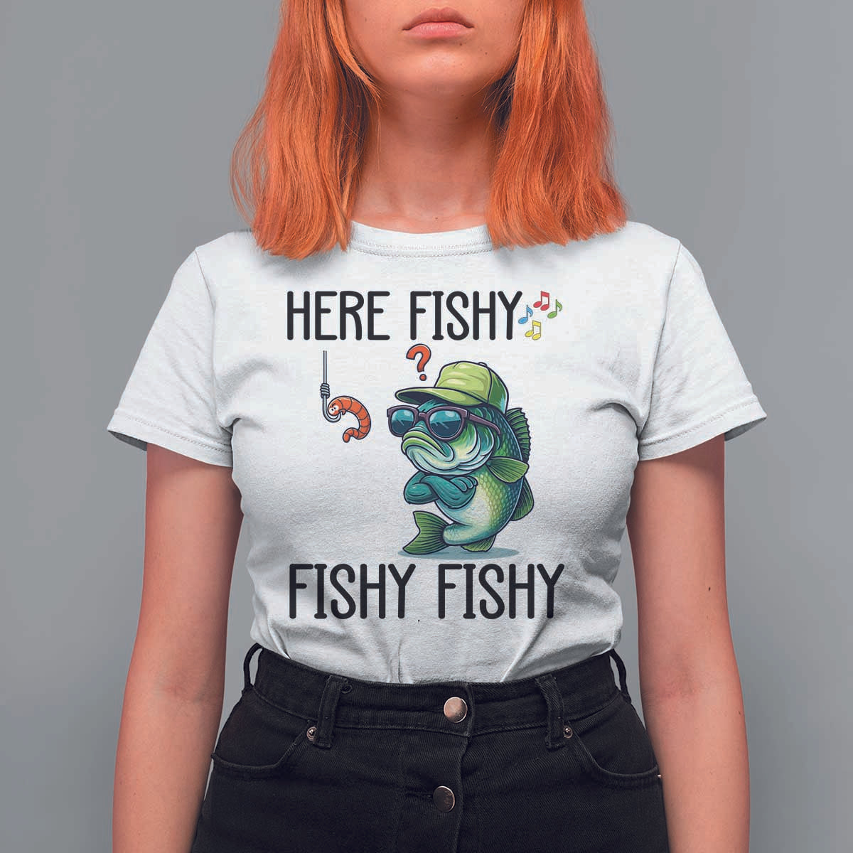 Funny Bass Fish T Shirt For Women Here Fishy Fishy Fisherman Fishing Lover - Wonder Print Shop