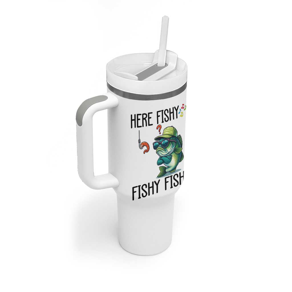 Funny Bass Fish Tumbler With Handle Here Fishy Fishy Fisherman Fishing Lover