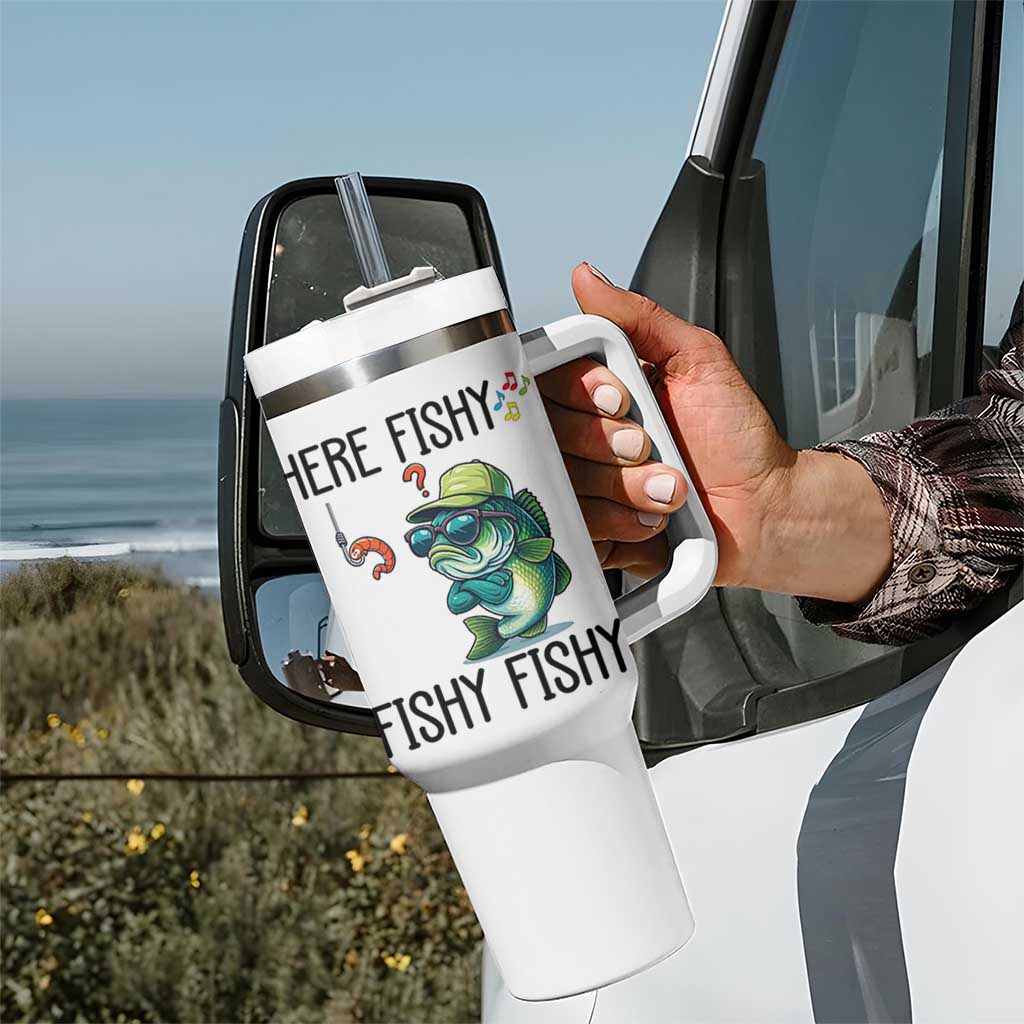 Funny Bass Fish Tumbler With Handle Here Fishy Fishy Fisherman Fishing Lover
