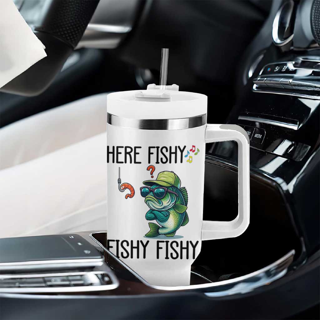 Funny Bass Fish Tumbler With Handle Here Fishy Fishy Fisherman Fishing Lover