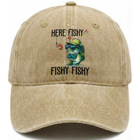 Funny Bass Fish Washed Cotton Baseball Cap Here Fishy Fishy Fisherman Fishing Lover