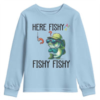 Funny Bass Fish Youth Sweatshirt Here Fishy Fishy Fisherman Fishing Lover - Wonder Print Shop