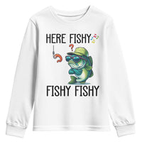 Funny Bass Fish Youth Sweatshirt Here Fishy Fishy Fisherman Fishing Lover - Wonder Print Shop