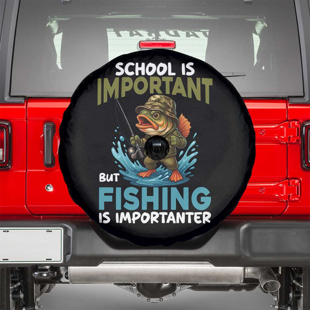 School Is Important But Fishing Is Important Spare Tire Cover Funny Bass Fishing - Wonder Print Shop