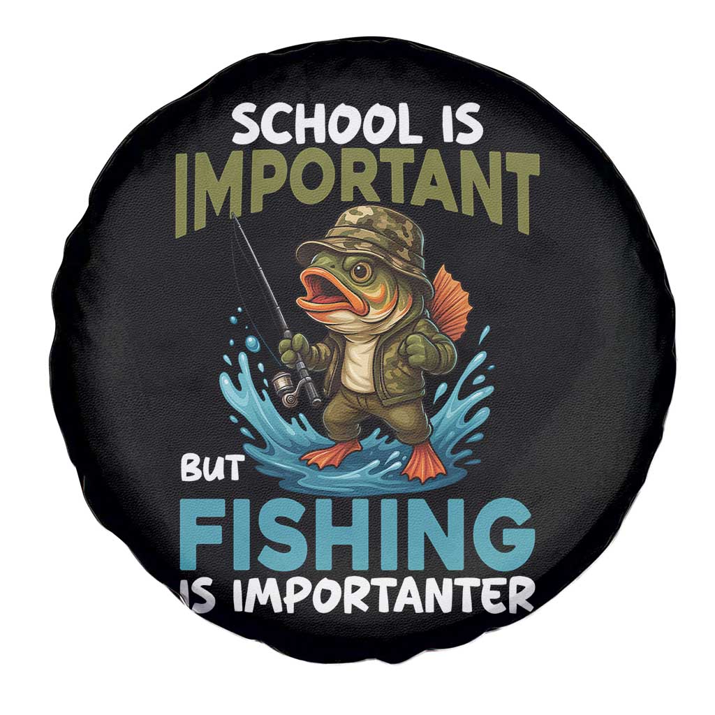 School Is Important But Fishing Is Important Spare Tire Cover Funny Bass Fishing - Wonder Print Shop