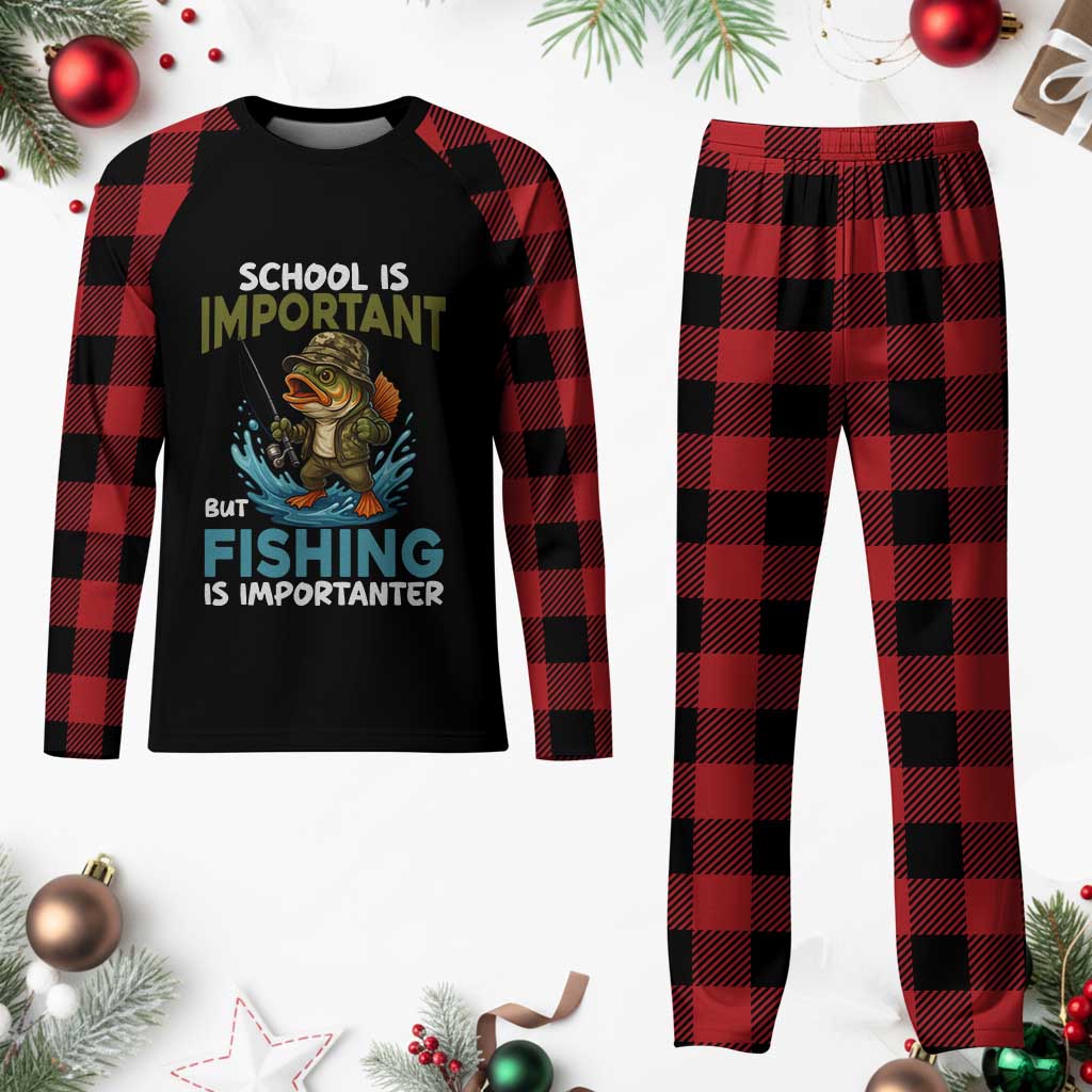School Is Important But Fishing Is Important Plaid Pajama Set Funny Bass Fishing - Wonder Print Shop