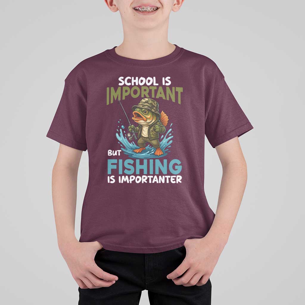 School Is Important But Fishing Is Important T Shirt For Kid Funny Bass Fishing - Wonder Print Shop
