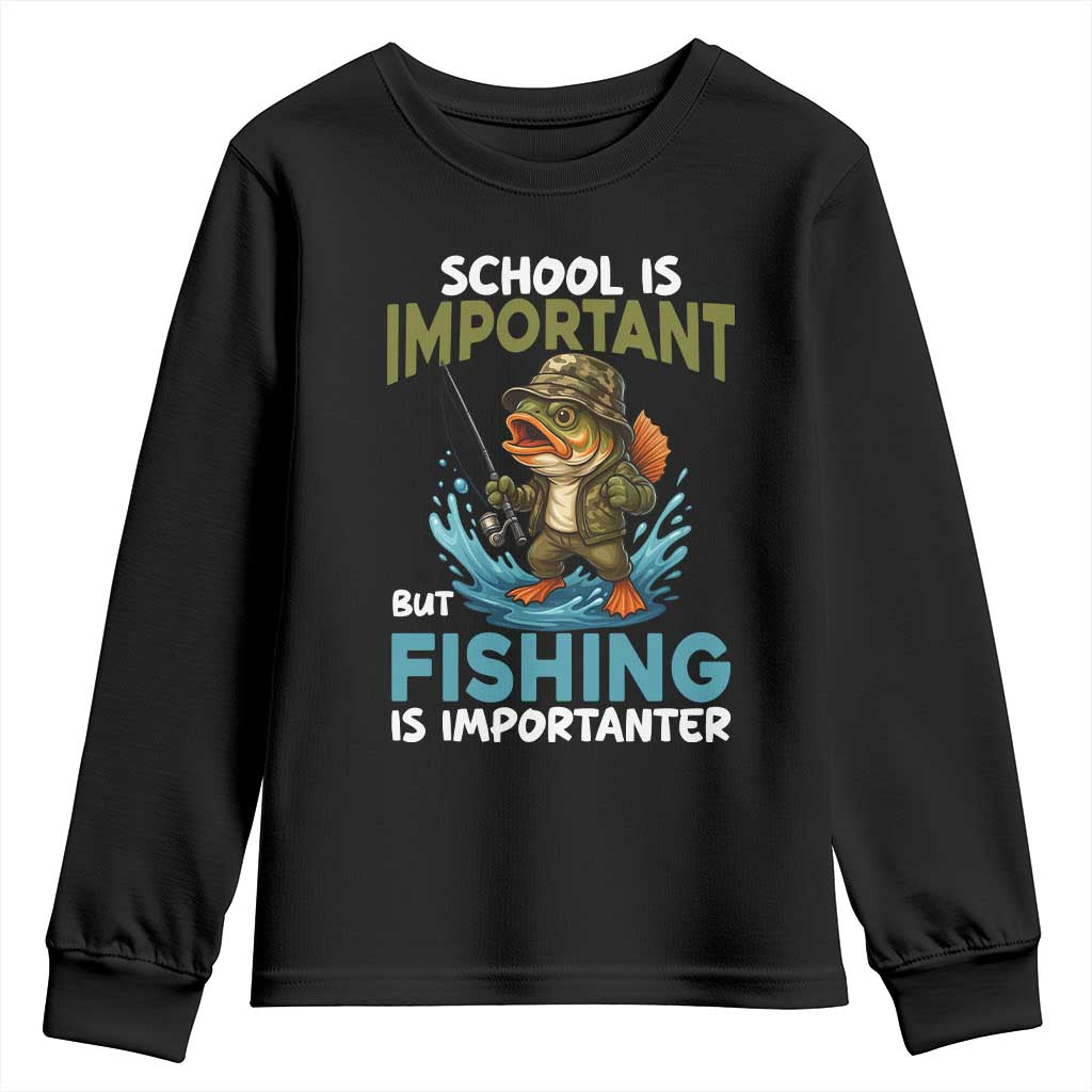 School Is Important But Fishing Is Important Youth Sweatshirt Funny Bass Fishing - Wonder Print Shop