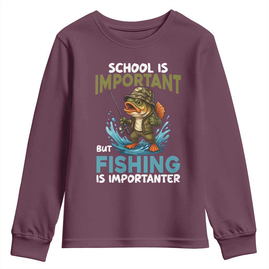 School Is Important But Fishing Is Important Youth Sweatshirt Funny Bass Fishing - Wonder Print Shop