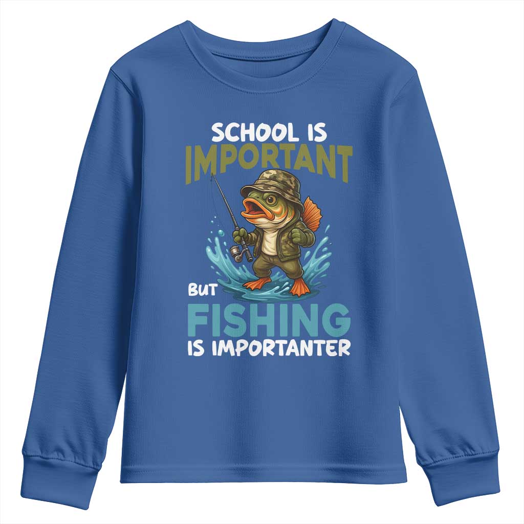 School Is Important But Fishing Is Important Youth Sweatshirt Funny Bass Fishing - Wonder Print Shop