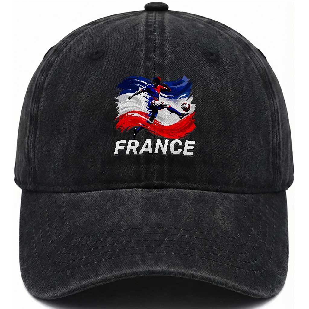 France Soccer Football Fan French Flag Washed Cotton Baseball Cap