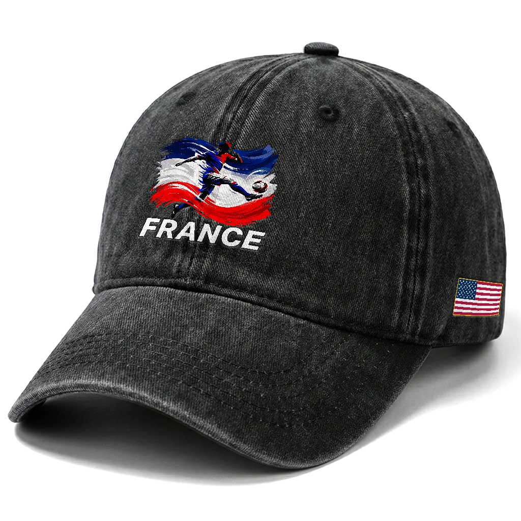 France Soccer Football Fan French Flag Washed Cotton Baseball Cap
