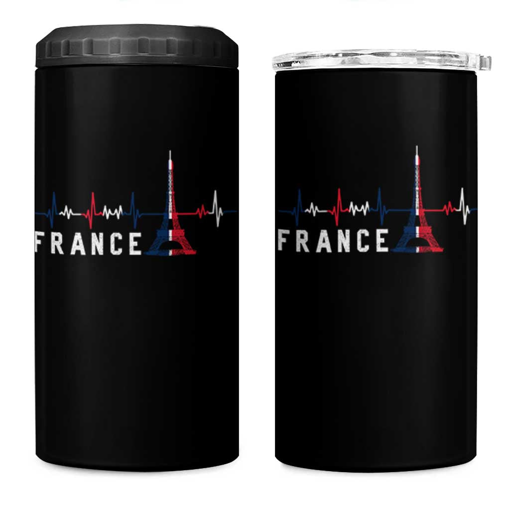 France Paris Heartbeat French Flag Eiffel Tower Souvenir Gift 4 in 1 Can Cooler Tumbler