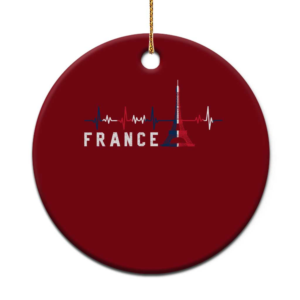France Paris Heartbeat French Flag Eiffel Tower Souvenir Gift Ceramic Ornament