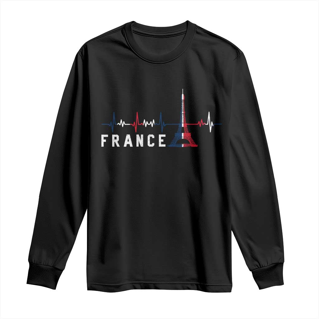 France Paris Heartbeat French Flag Eiffel Tower Souvenir Gift Long Sleeve Shirt