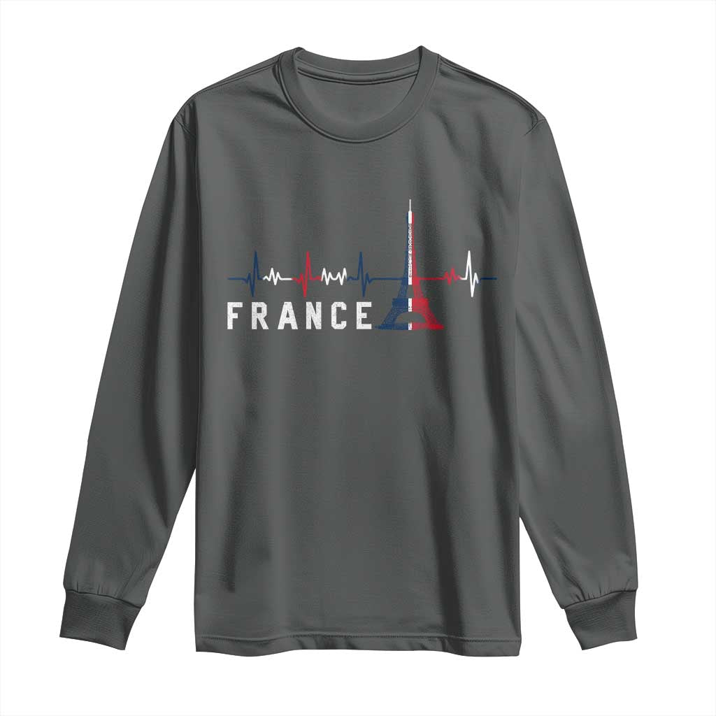 France Paris Heartbeat French Flag Eiffel Tower Souvenir Gift Long Sleeve Shirt
