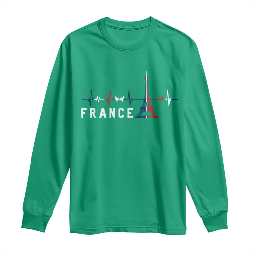 France Paris Heartbeat French Flag Eiffel Tower Souvenir Gift Long Sleeve Shirt