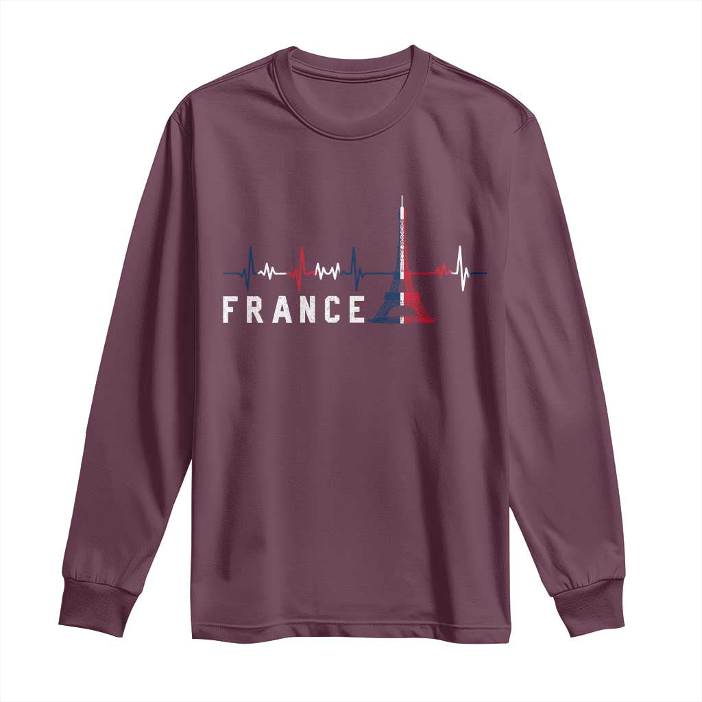 France Paris Heartbeat French Flag Eiffel Tower Souvenir Gift Long Sleeve Shirt