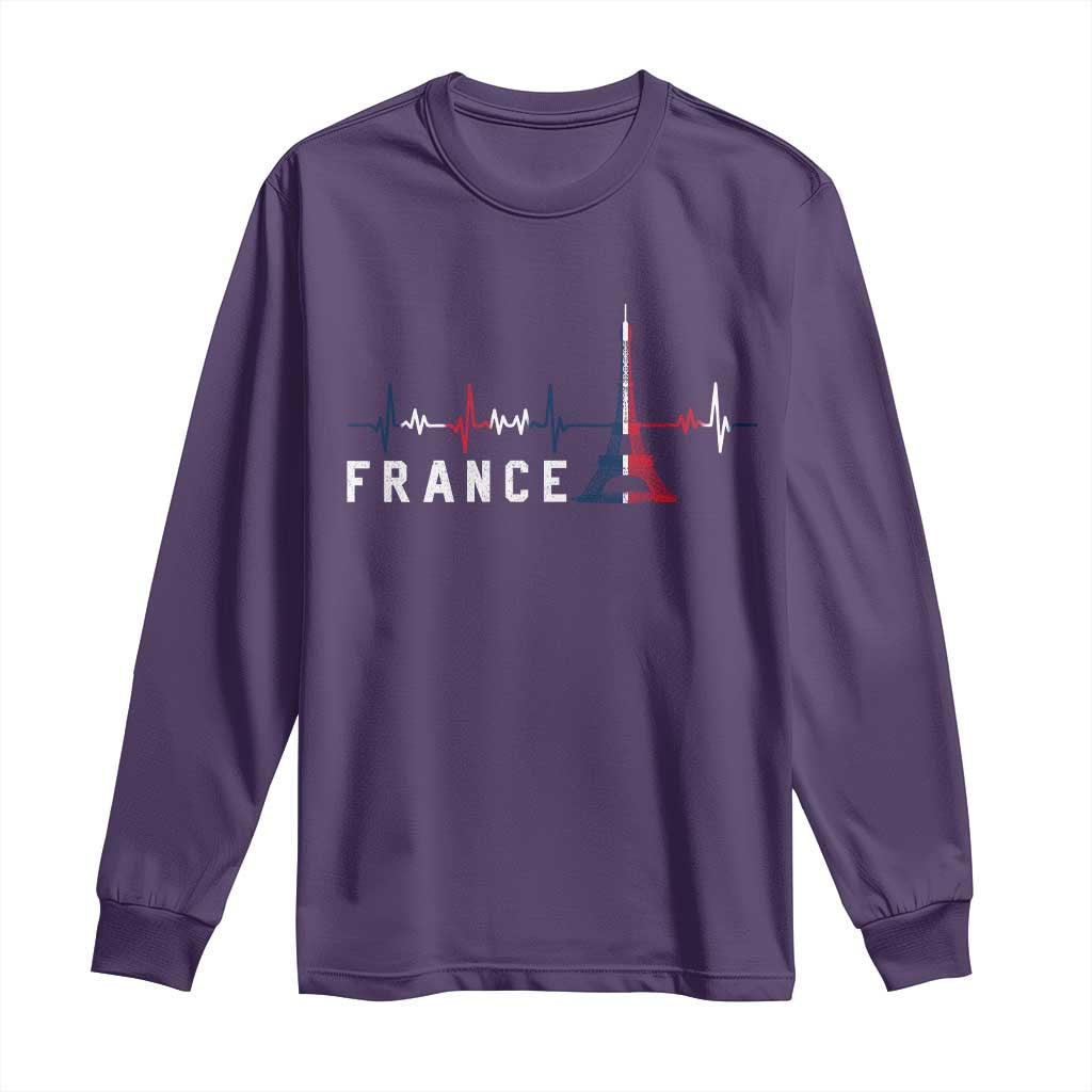 France Paris Heartbeat French Flag Eiffel Tower Souvenir Gift Long Sleeve Shirt