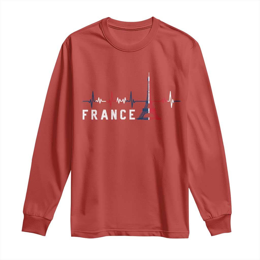 France Paris Heartbeat French Flag Eiffel Tower Souvenir Gift Long Sleeve Shirt