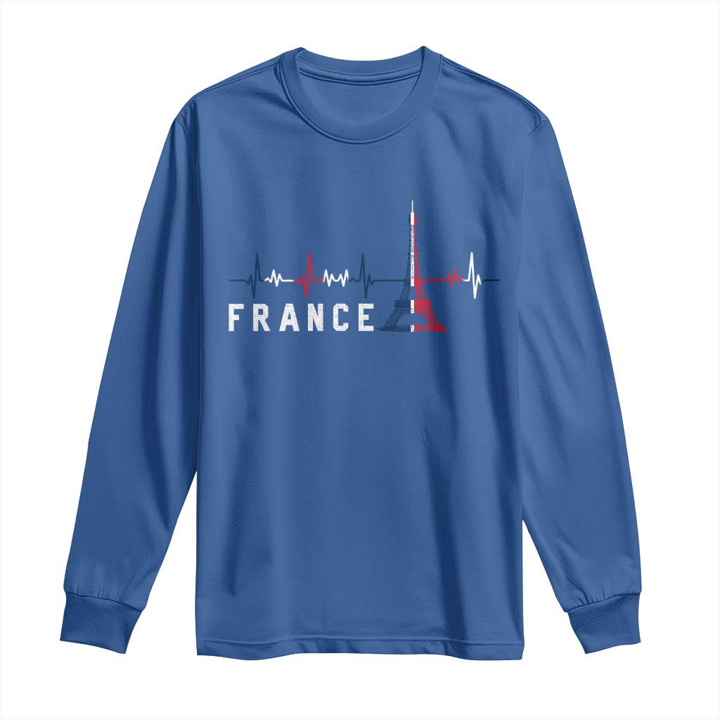 France Paris Heartbeat French Flag Eiffel Tower Souvenir Gift Long Sleeve Shirt