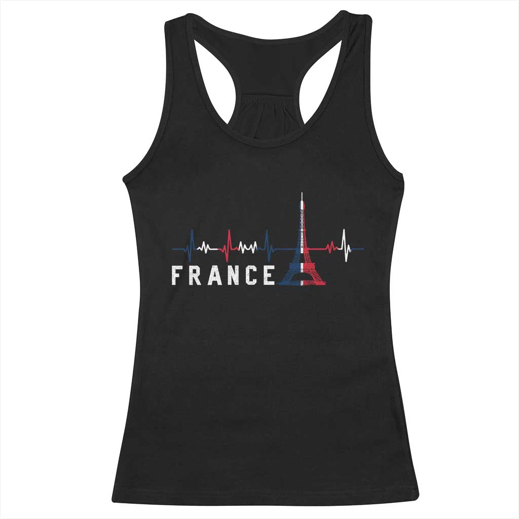 France Paris Heartbeat French Flag Eiffel Tower Souvenir Gift Racerback Tank Top