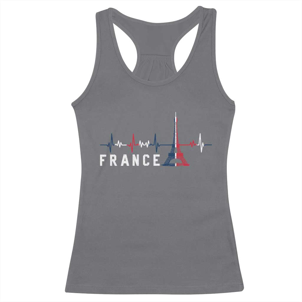 France Paris Heartbeat French Flag Eiffel Tower Souvenir Gift Racerback Tank Top