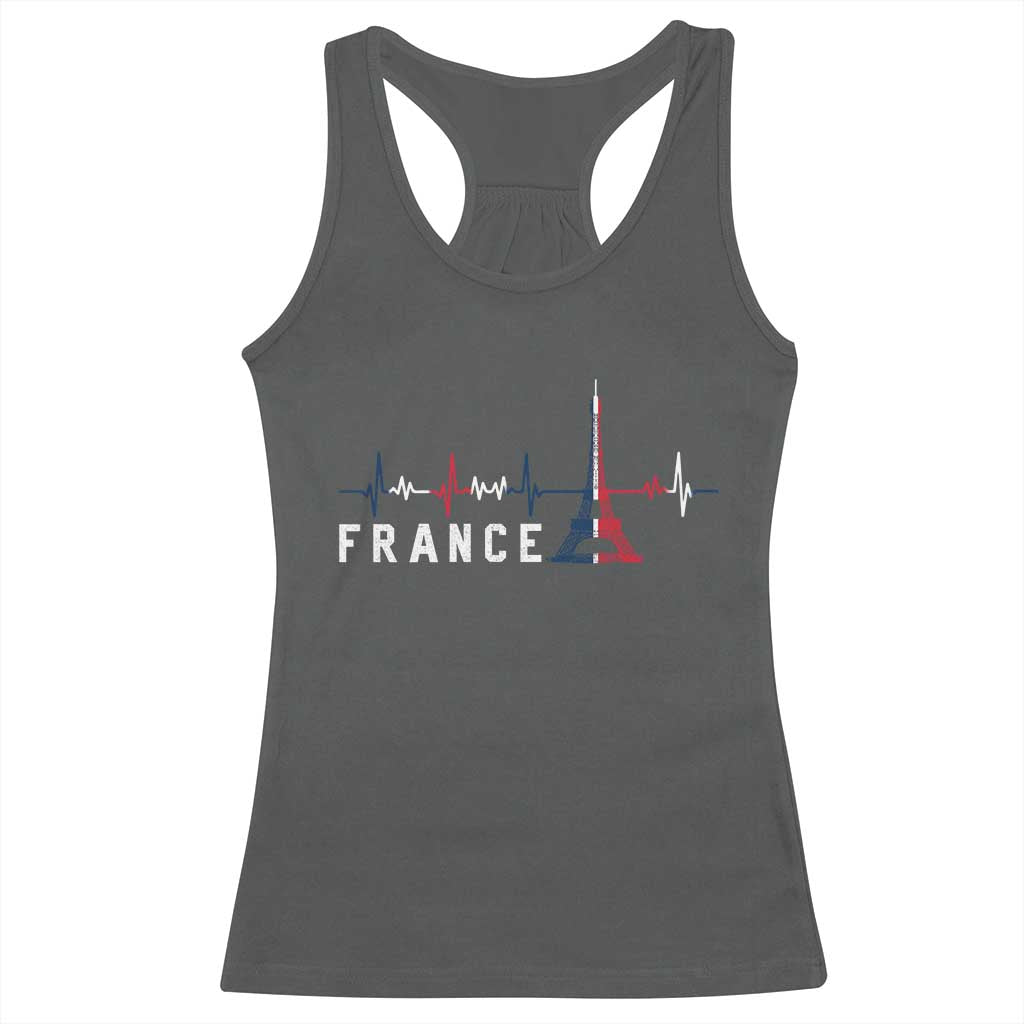 France Paris Heartbeat French Flag Eiffel Tower Souvenir Gift Racerback Tank Top