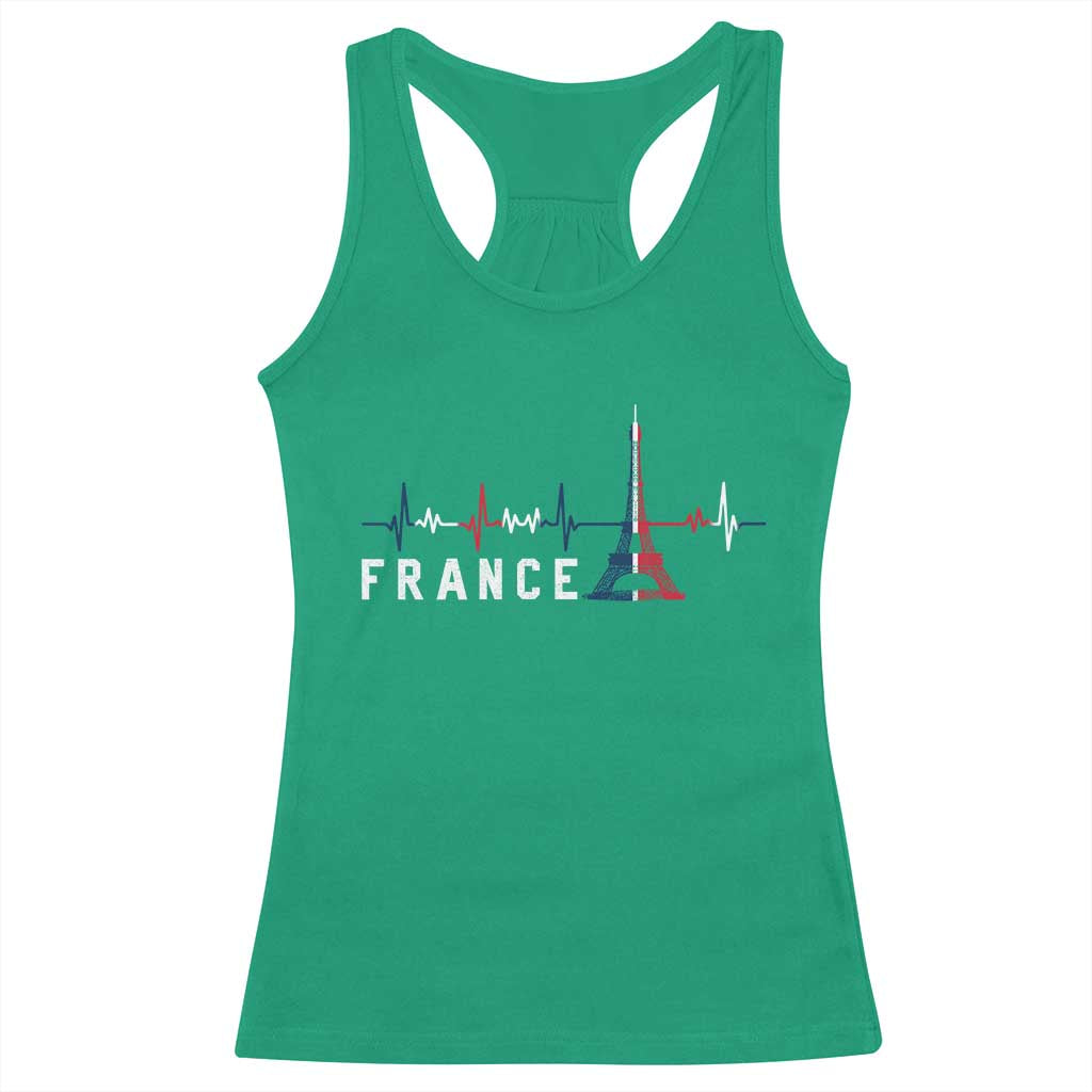 France Paris Heartbeat French Flag Eiffel Tower Souvenir Gift Racerback Tank Top