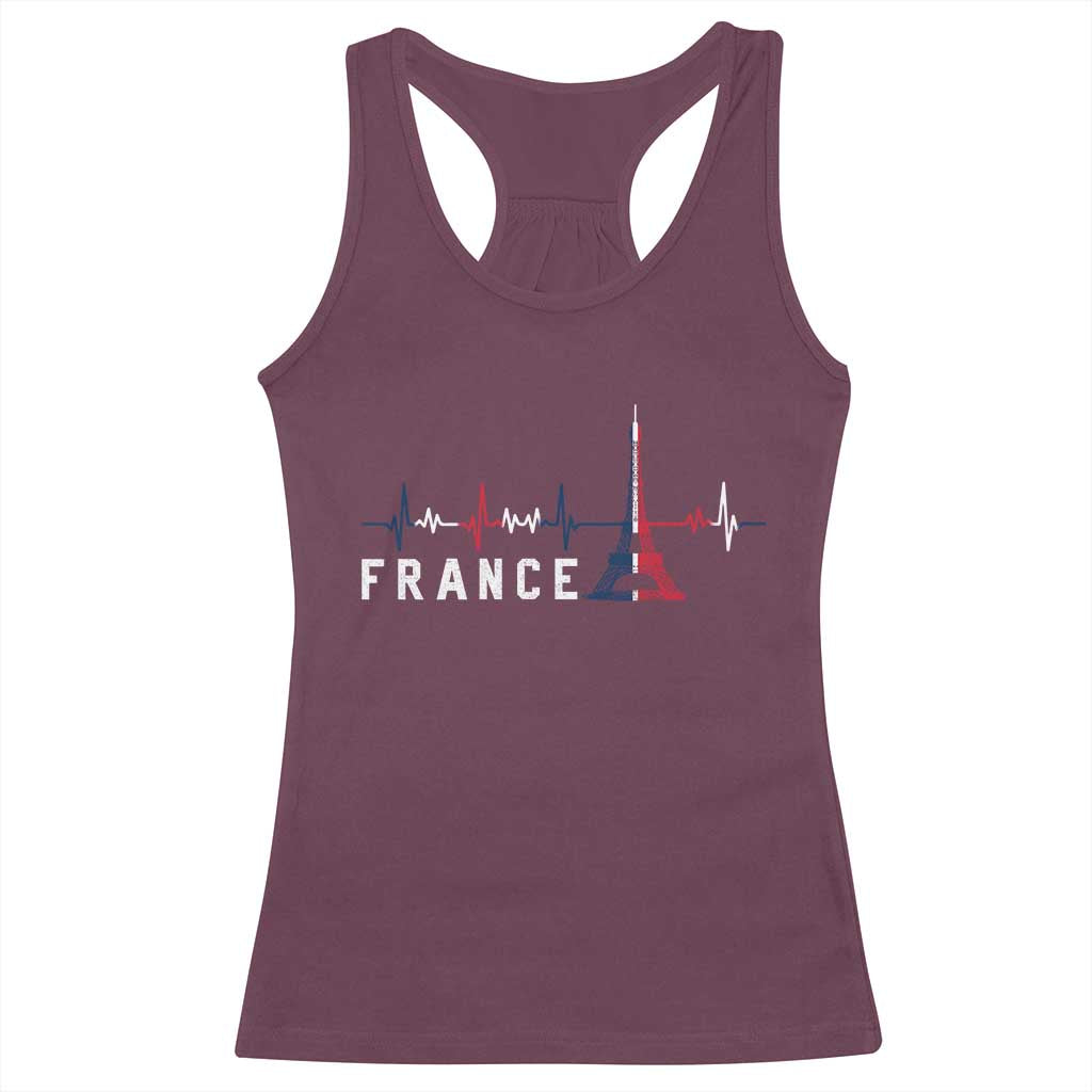 France Paris Heartbeat French Flag Eiffel Tower Souvenir Gift Racerback Tank Top