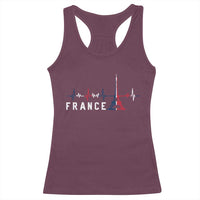 France Paris Heartbeat French Flag Eiffel Tower Souvenir Gift Racerback Tank Top