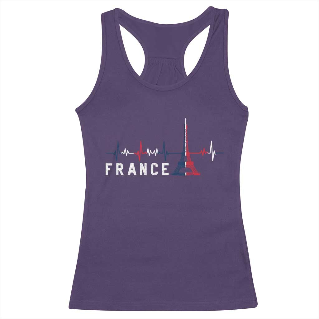 France Paris Heartbeat French Flag Eiffel Tower Souvenir Gift Racerback Tank Top