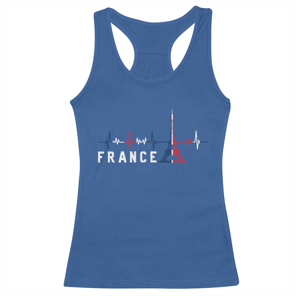 France Paris Heartbeat French Flag Eiffel Tower Souvenir Gift Racerback Tank Top