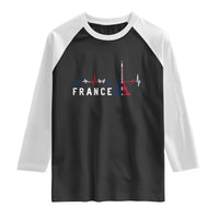France Paris Heartbeat French Flag Eiffel Tower Souvenir Gift Raglan Shirt