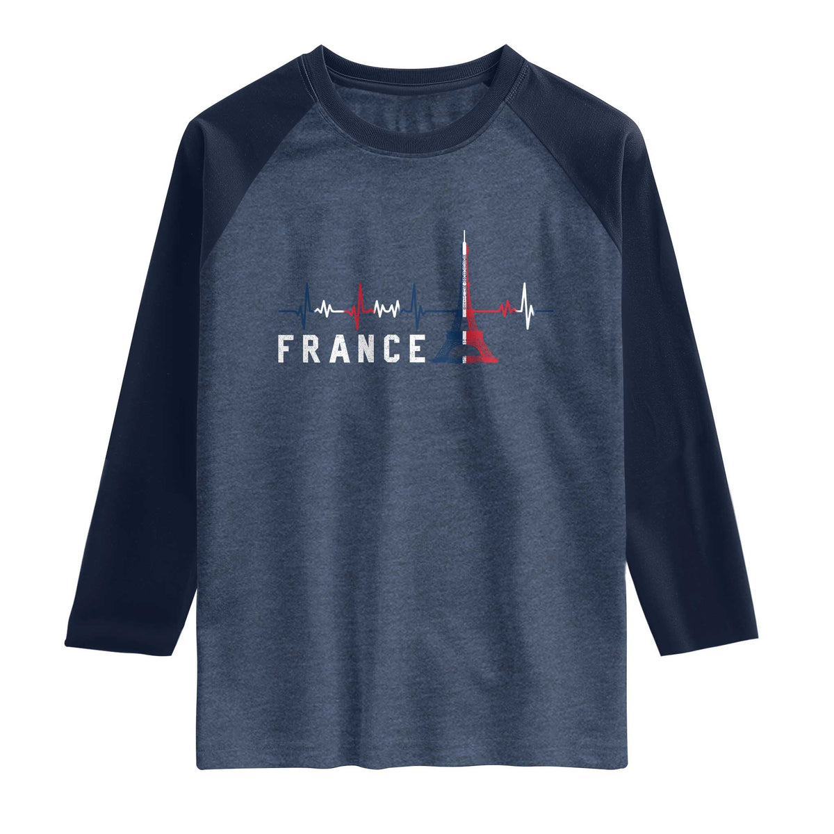 France Paris Heartbeat French Flag Eiffel Tower Souvenir Gift Raglan Shirt