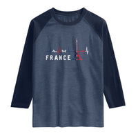 France Paris Heartbeat French Flag Eiffel Tower Souvenir Gift Raglan Shirt