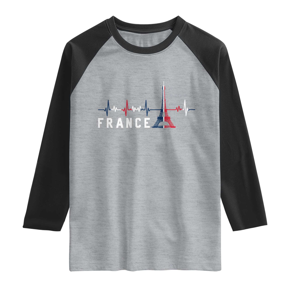 France Paris Heartbeat French Flag Eiffel Tower Souvenir Gift Raglan Shirt