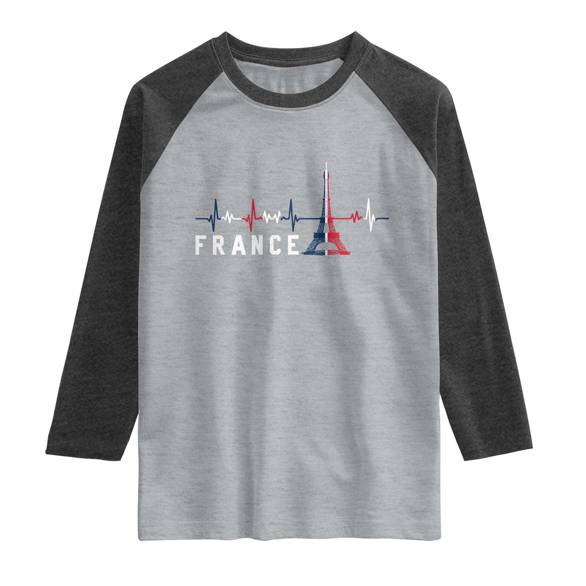 France Paris Heartbeat French Flag Eiffel Tower Souvenir Gift Raglan Shirt