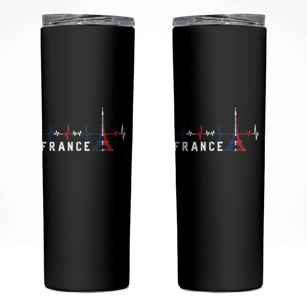 France Paris Heartbeat French Flag Eiffel Tower Souvenir Gift Skinny Tumbler