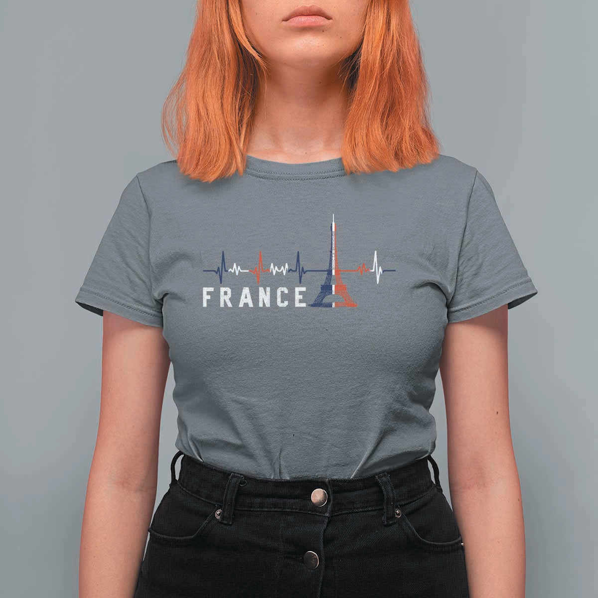France Paris Heartbeat French Flag Eiffel Tower Souvenir Gift T Shirt For Women