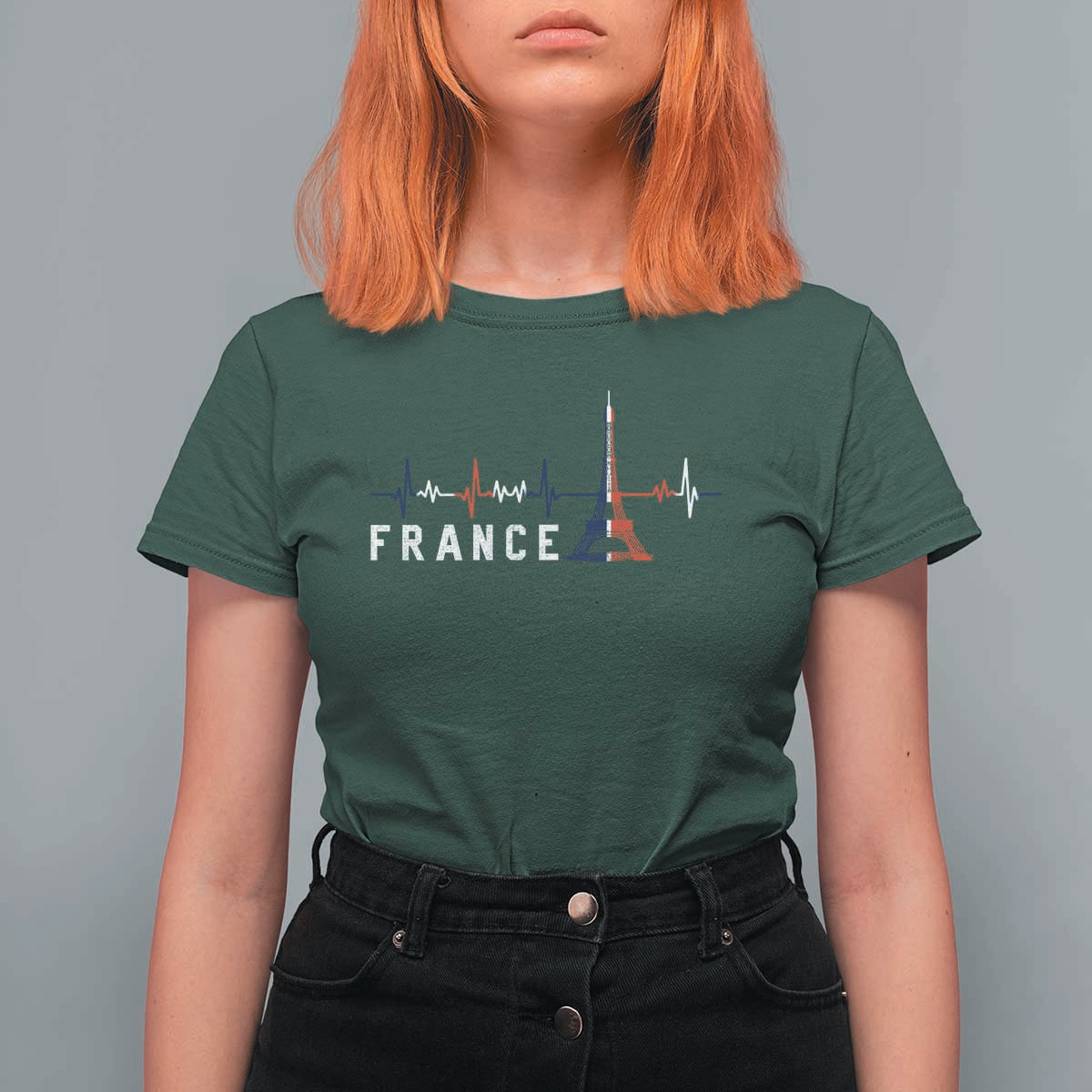 France Paris Heartbeat French Flag Eiffel Tower Souvenir Gift T Shirt For Women