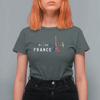 France Paris Heartbeat French Flag Eiffel Tower Souvenir Gift T Shirt For Women