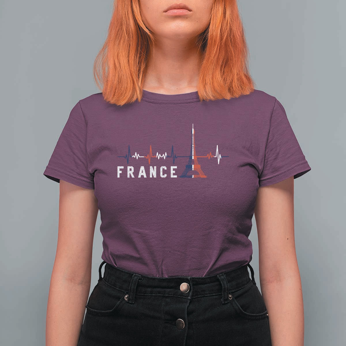 France Paris Heartbeat French Flag Eiffel Tower Souvenir Gift T Shirt For Women