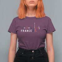France Paris Heartbeat French Flag Eiffel Tower Souvenir Gift T Shirt For Women